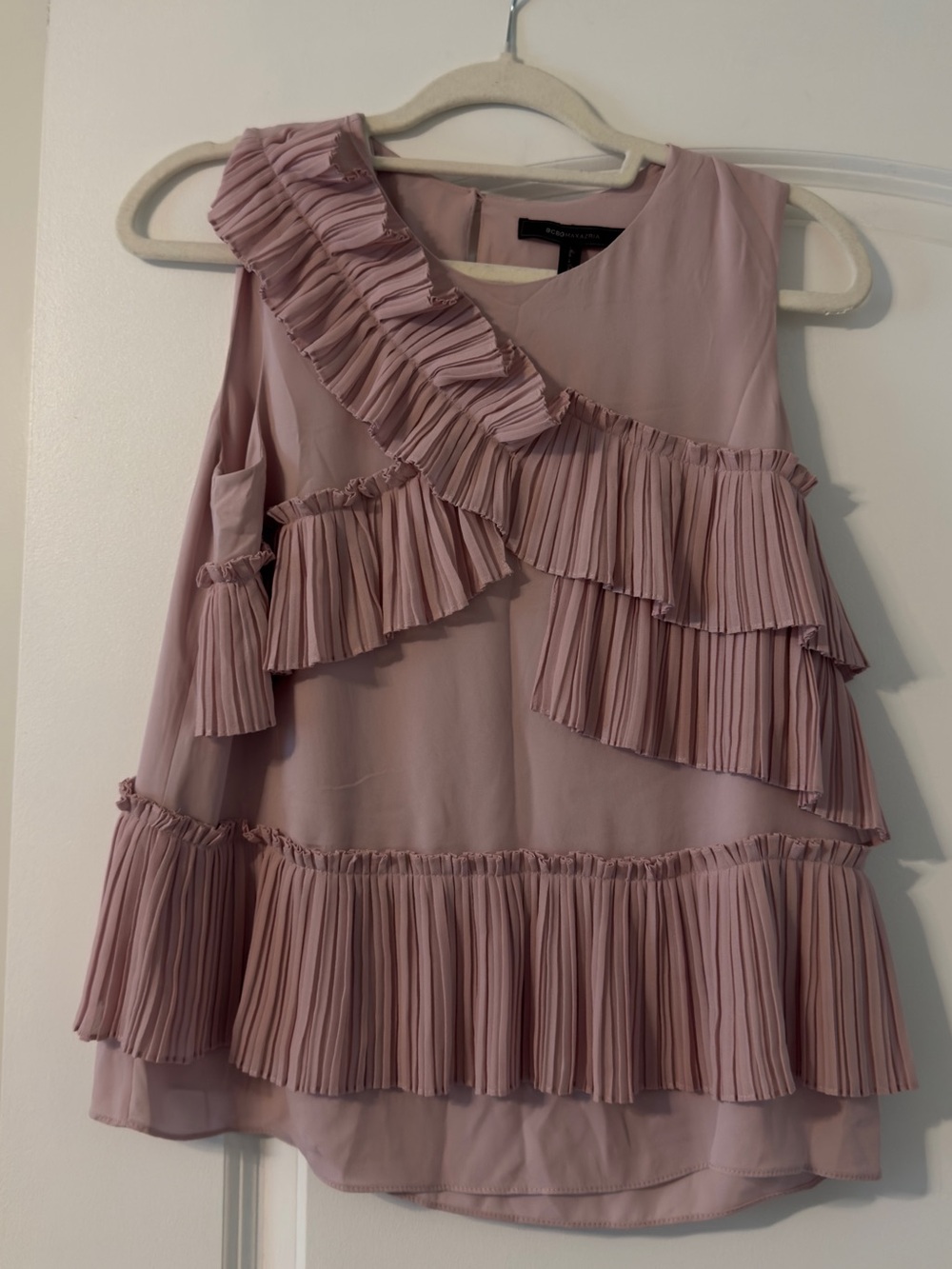 BCBGMaxAzria Pleated Ruffle Blouse in Light Pink